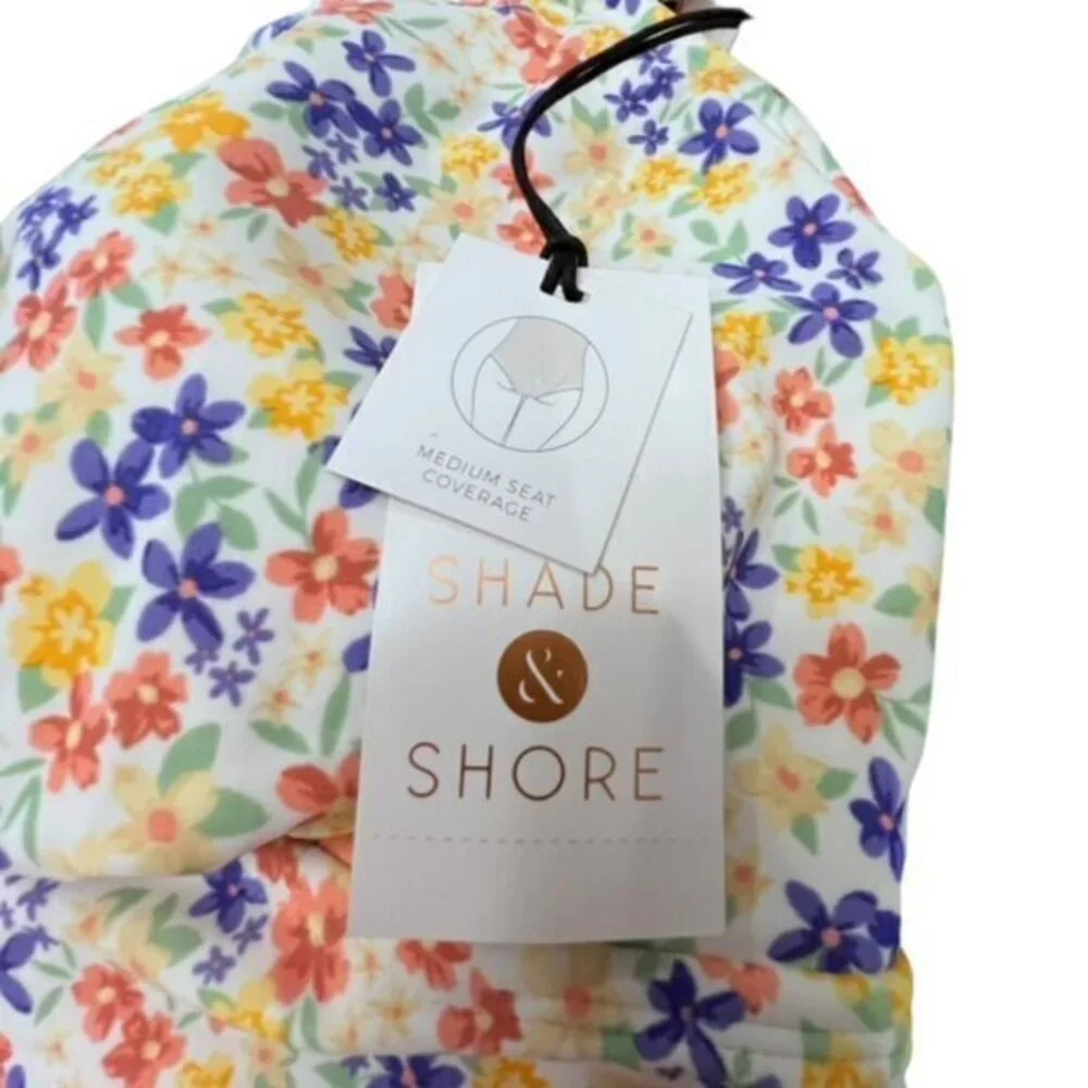 Shade & Shore Women's Ruffle Shoulder Plunge One Piece Swimsuit Ditsy‎ Floral XL